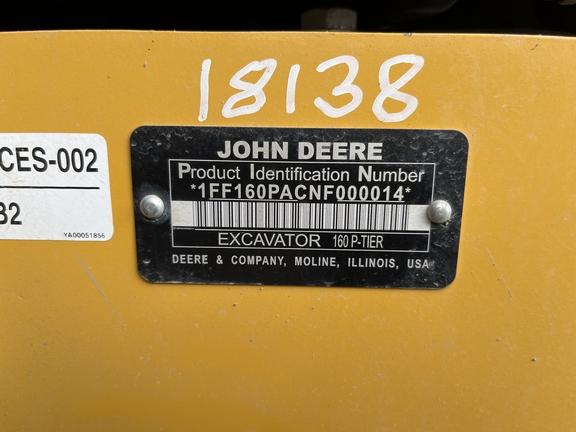 2023 John Deere 160 P EXCAVATOR BASE - Cab w/ AC; Long Arm; Standard Boom; Standard Track; 600 mm (24 in.) Pads; Coupler, Hydraulic Thumb