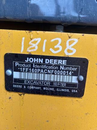 2023 John Deere 160 P EXCAVATOR BASE - Cab w/ AC; Long Arm; Standard Boom; Standard Track; 600 mm (24 in.) Pads; Coupler, Hydraulic Thumb