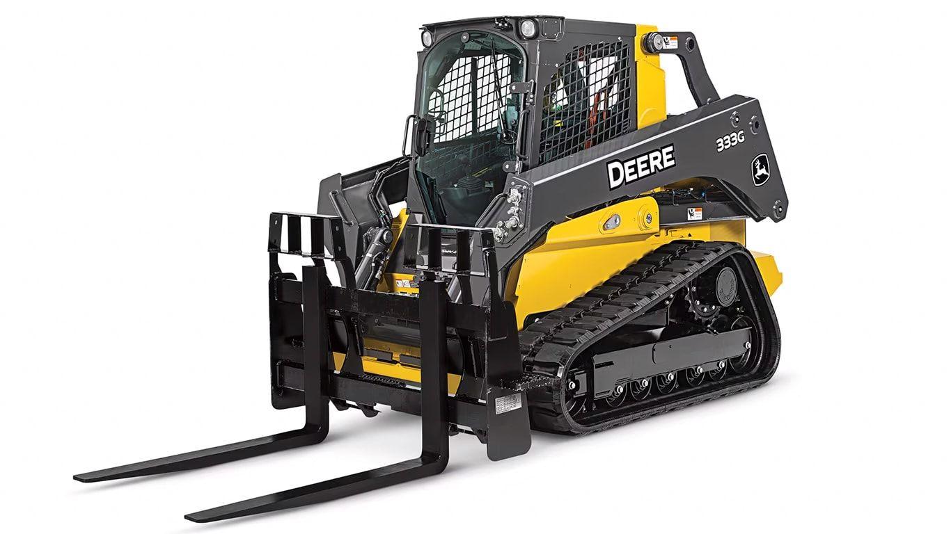 a 333G Compact Track Loader with a fork attachment